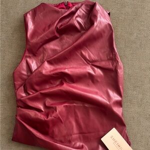 SHEIN Shimmering Burgundy Sleeveless Blouse